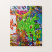 落書き壁に緑のクリスマスツリー –  ジグソーパズル (縦)