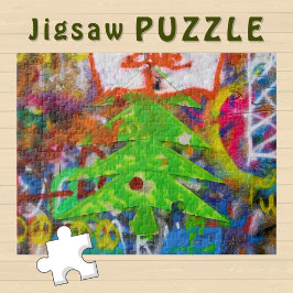 落書き壁に緑のクリスマスツリー – ジグソーパズル