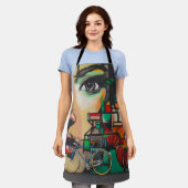 落書き壁の自転車 エプロン (着用した状態)