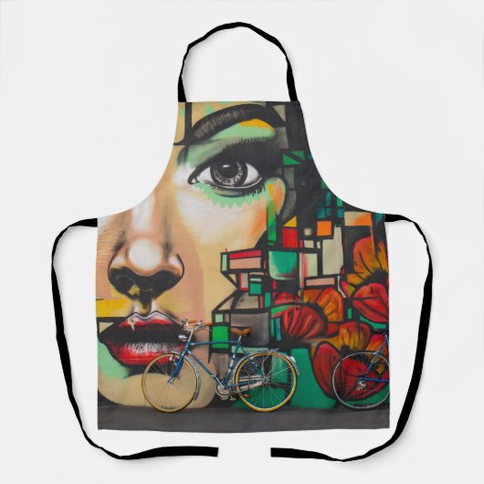 落書き壁の自転車 エプロン (正面)