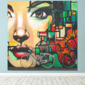 落書き壁の自転車 キャンバスプリント (インサイチュ (ウッドフロア))
