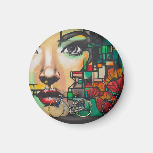 落書き壁の自転車 マグネット (正面)