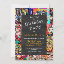 落書き壁コラージュと黒板 招待状