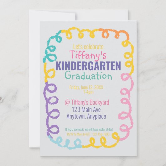 落書き幼稚園卒園パーティー招待状 招待状 (正面)