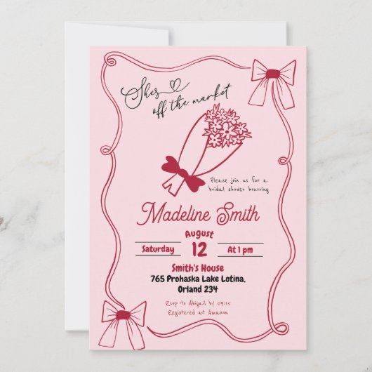 落書き弓の市場のブライダルシャワー 招待状 (正面)