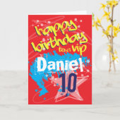 落書き男の子カスタマイズの誕生日 カード (黄色い花)