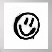 落書き笑顔顔絵文字を黒で白い ポスター (正面)