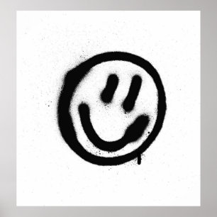 落書き笑顔顔絵文字を黒で白い ポスター