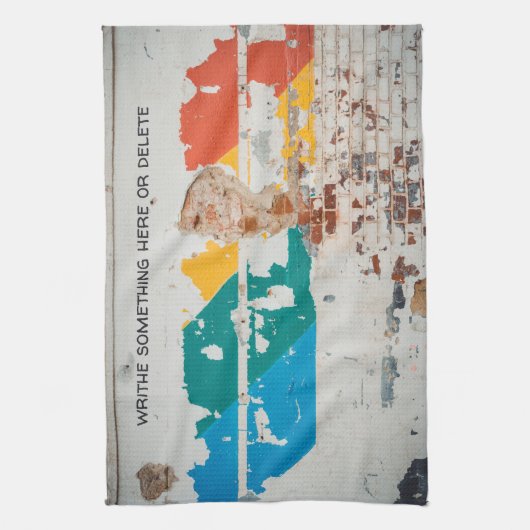 落書き絵を描付き古い壁 キッチンタオル (縦)