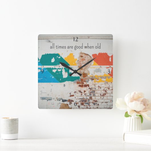 落書き絵を描付き古い壁 スクエア壁時計 (ホーム)