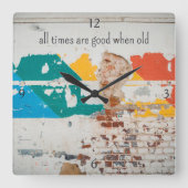 落書き絵を描付き古い壁 スクエア壁時計 (正面)