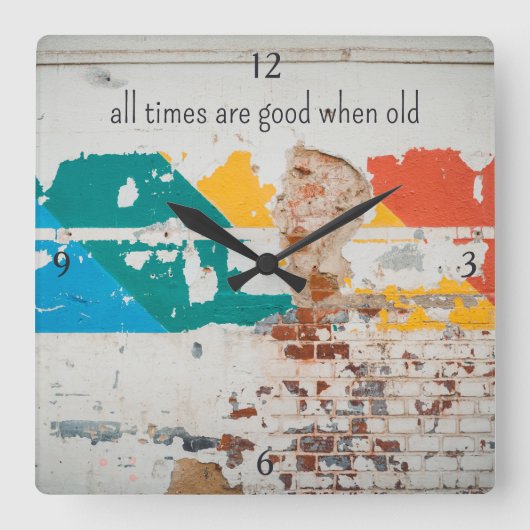 落書き絵を描付き古い壁 スクエア壁時計 (正面)