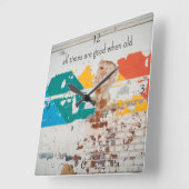 落書き絵を描付き古い壁 スクエア壁時計 (傾斜)