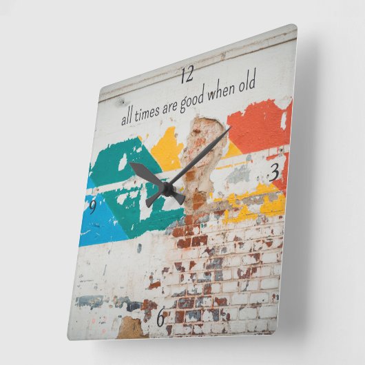 落書き絵を描付き古い壁 スクエア壁時計 (傾斜)