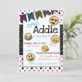 落書き絵文字ピンクとブルーのティーン誕生日 招待状 (スタンド正面)