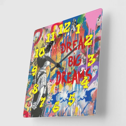 落書き背景と落書き番号–11 スクエア壁時計 (傾斜)