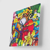 落書き背景（落書き付き）–13 スクエア壁時計 (傾斜)