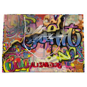 落書き、傷、またはレンガ色彩の鮮やかの落書き ラージペーパーバッグ (正面)