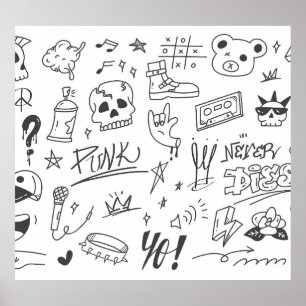 落書きDoodles:パンク音楽の落書き ポスター
