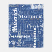 落書モダンき青のロングネームパターン フリースブランケット (正面)