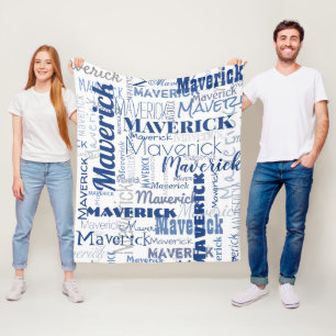 落書モダンき青の白い長い名前のパターン フリースブランケット