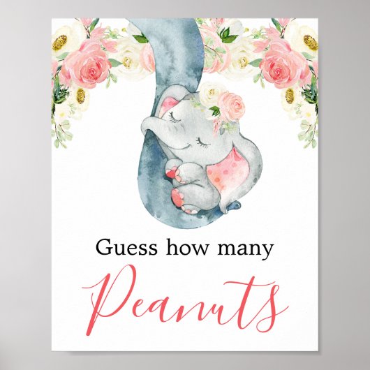 落花生のゾウの赤ちゃんシャワーのサインをいくつだと思う ポスター (正面)