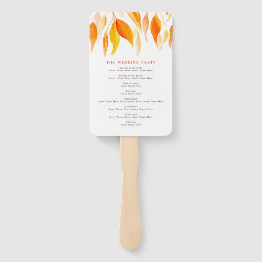 落葉水色の結婚式のプログラム手のファン ハンドファン (裏面)