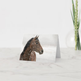 落雪中のベイ馬、メッセーパーソナライズされたジ シーズンカード