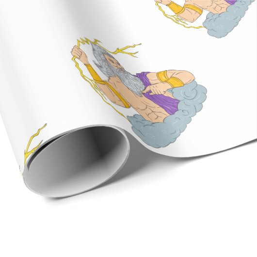 落雷の稲妻のスケッチを揮っているゼウス ラッピングペーパー (ロールコーナー)