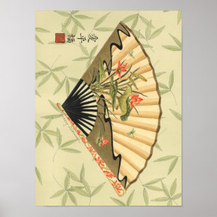 葉および花柄が付いている芸者ファン ポスター