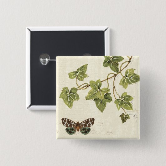 葉および蝶 缶バッジ (正面&裏面)
