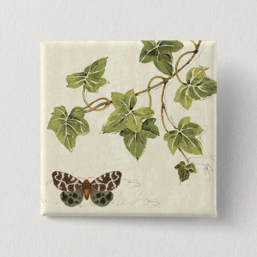 葉および蝶 缶バッジ (正面)