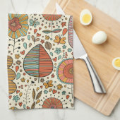 葉から成っている夏の花パターン キッチンタオル (四つ折り)