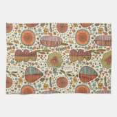 葉から成っている夏の花パターン キッチンタオル (横)