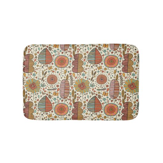 葉から成っている夏の花パターン バスマット (正面)