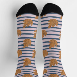 葉かわいらしストライプ秋継ぎ目なしパターン ソックス