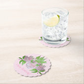 葉かわいらし付きピンク色の花フローラ ペーパーコースター (インサイチュ)