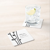 葉が付いた黒い枝 スクエアペーパーコースター (インサイチュ)