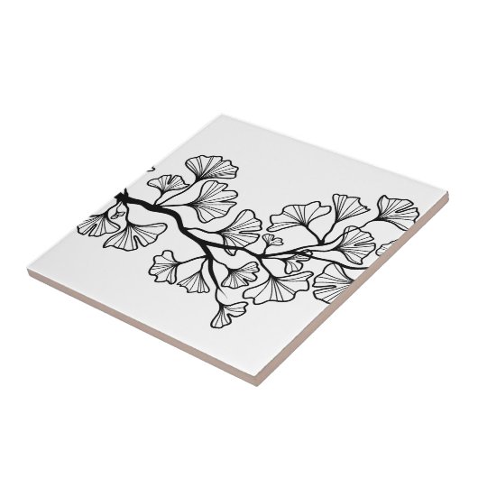 葉が付いている黒いイチョウの木 タイル (側面)