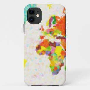 葉が付いているpointilismの世界地図の地図を描きます iPhone 11 ケース