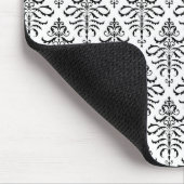 葉が多いダマスク織の繰り返しパターン-白の黒 マウスパッド (コーナー)