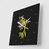 葉が多い海のドラゴンのタツノオトシゴが付いている時計 スクエア壁時計 (傾斜)