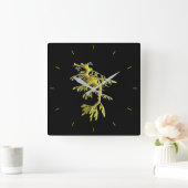 葉が多い海のドラゴンのタツノオトシゴが付いている時計 スクエア壁時計 (ホーム)