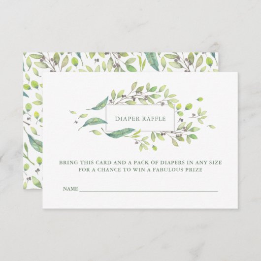 葉が多い緑|の水彩画のおむつのラッフル エンクロージャーカード (正面/裏面)
