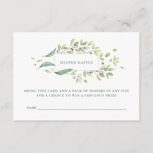 葉が多い緑|の水彩画のおむつのラッフル エンクロージャーカード (正面)