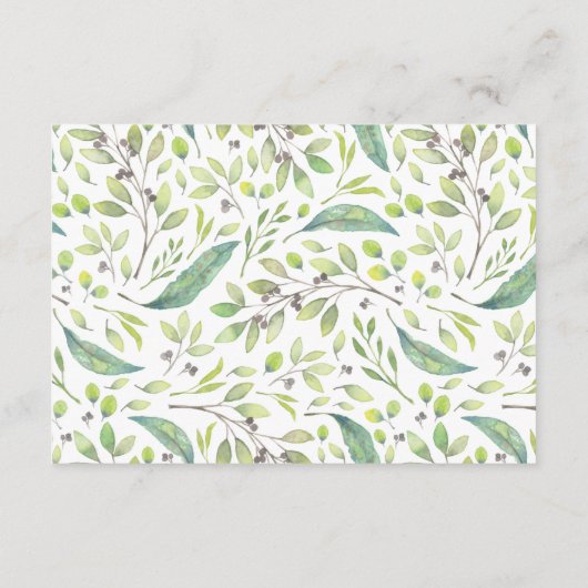 葉が多い緑|の水彩画のおむつのラッフル エンクロージャーカード (裏面)
