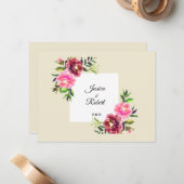 葉が素朴なシンプルピンクのモダン結婚フローラ ノートカード (正面/裏面インサイチュ)