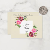 葉が素朴なシンプルピンクのモダン結婚フローラ ノートカード (正面/裏面インサイチュ)