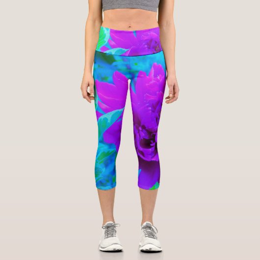 葉が美しいムーディパープル牡丹 カプリレギンス (正面)