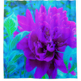 葉が美しいムーディパープル牡丹 シャワーカーテン